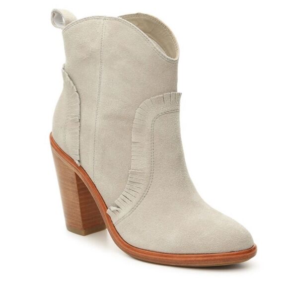 Joie Mathilde suede western ankle boots booties fringe gray off white 9.5 - Picture 1 of 8